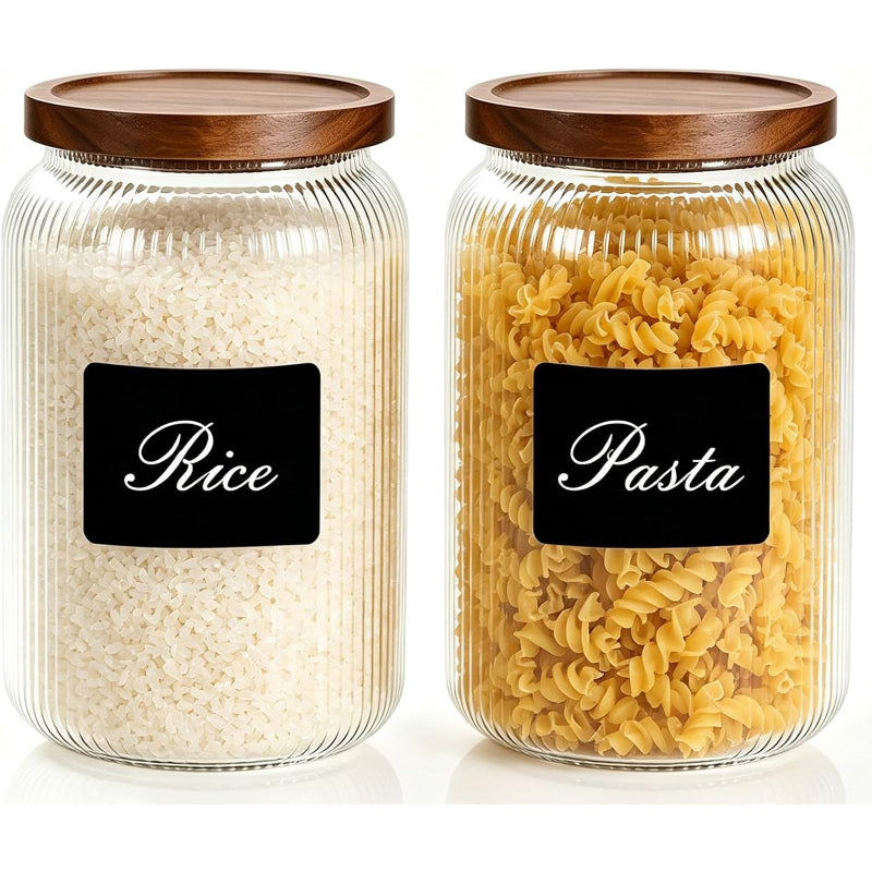 2 Large Glass Jars with Airtight Wooden Lids