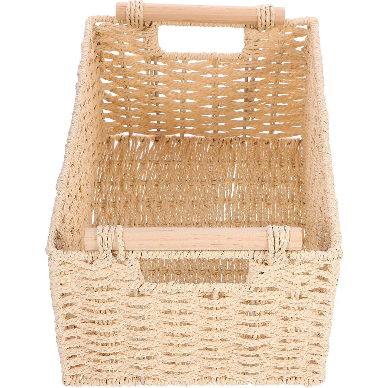 Beige Woven Storage Basket with Handle