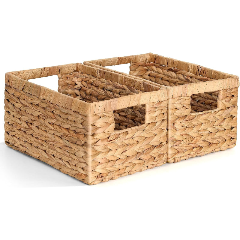 Set of 2 Water Hyacinth Wicker Storage Baskets 12.5"×8"×6.5"