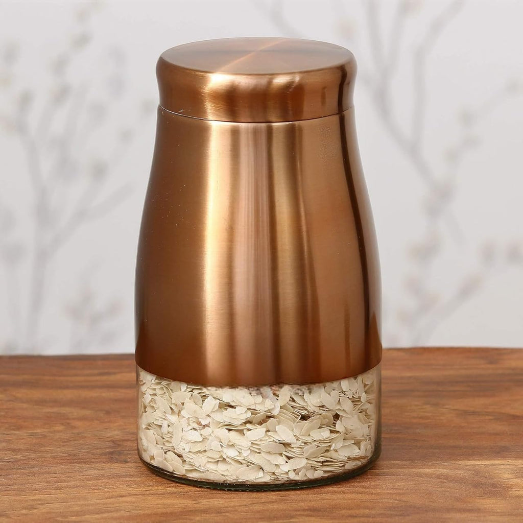 2 Copper Finish Glass Storage Jars Airtight Lids