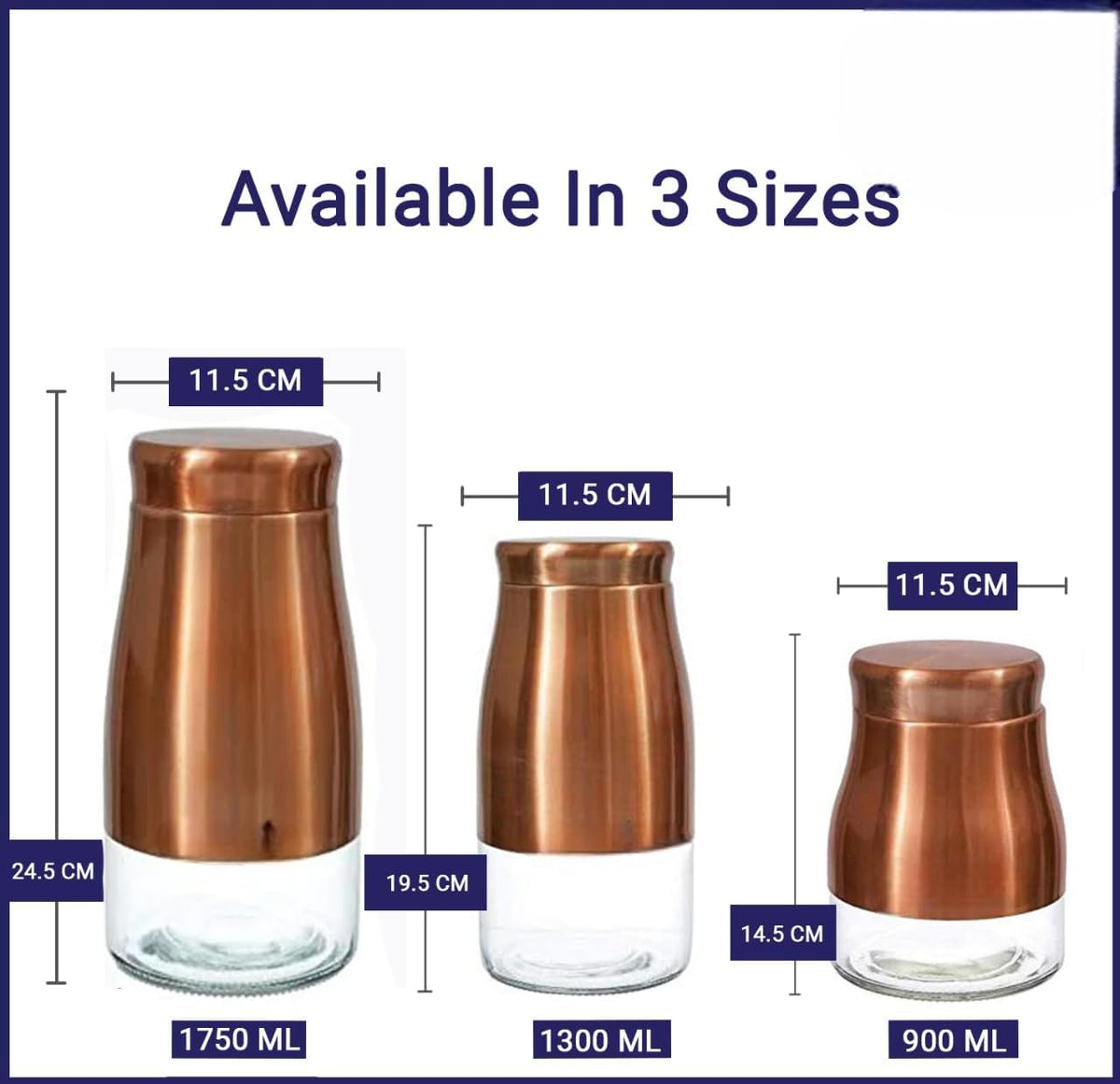 2 Copper Finish Glass Storage Jars Airtight Lids