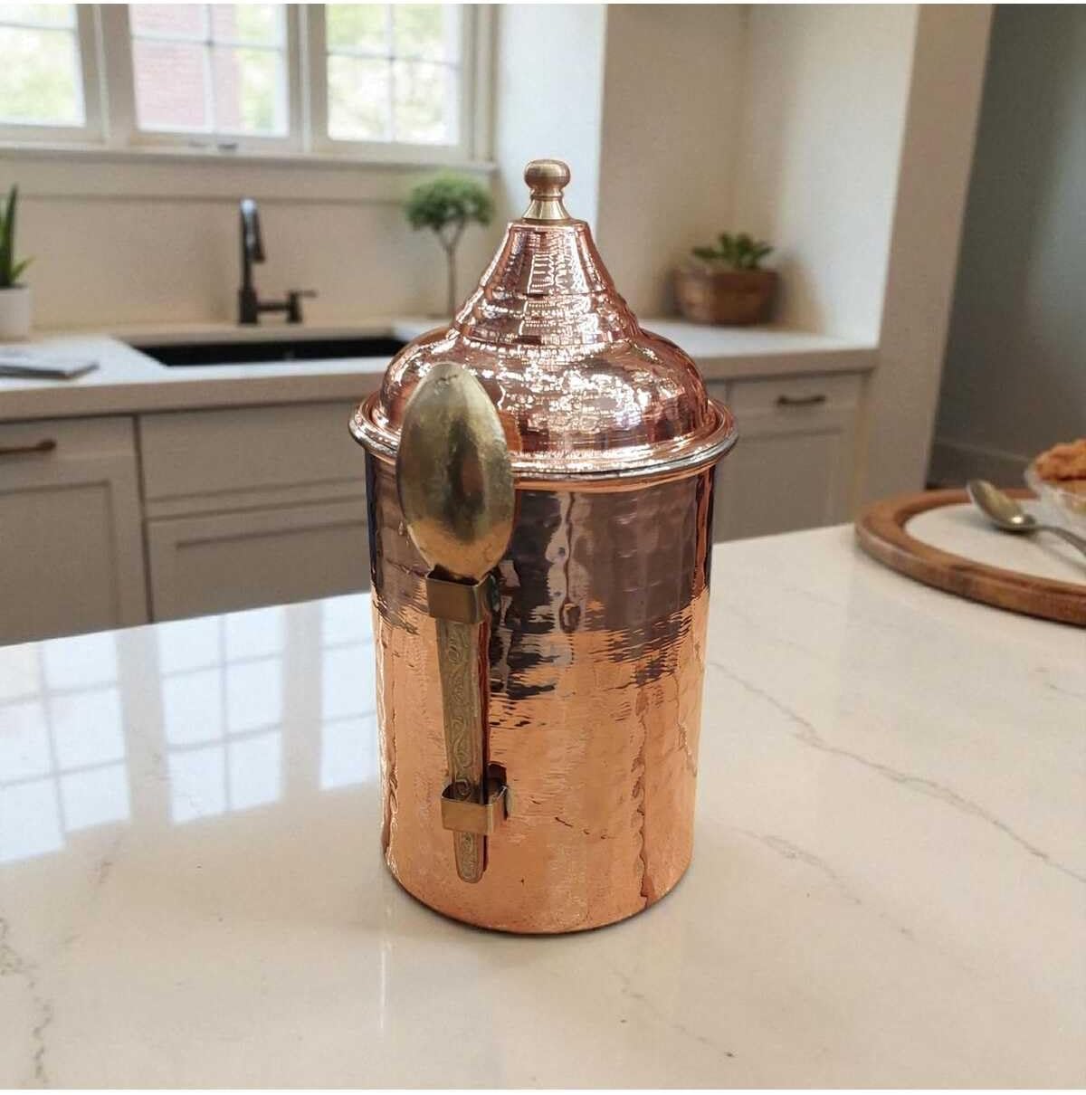 2 Hammered Copper Coffee Jar with Spoon