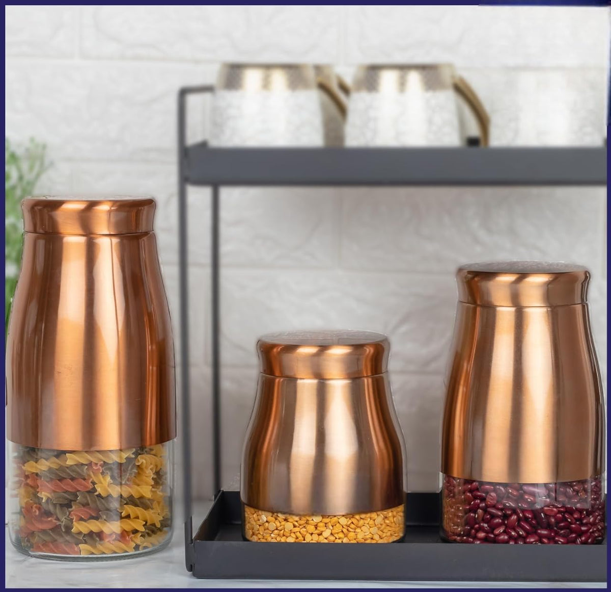 2 Copper Finish Glass Storage Jars Airtight Lids