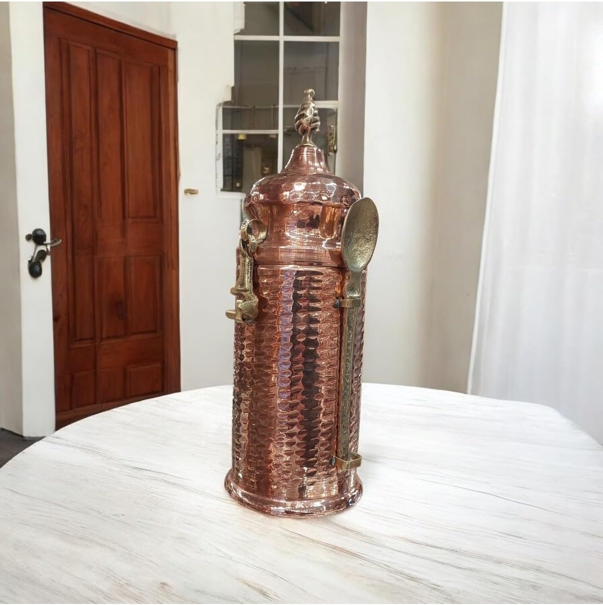 Vintage Hammered Copper Coffee Storage Jar with Spoon