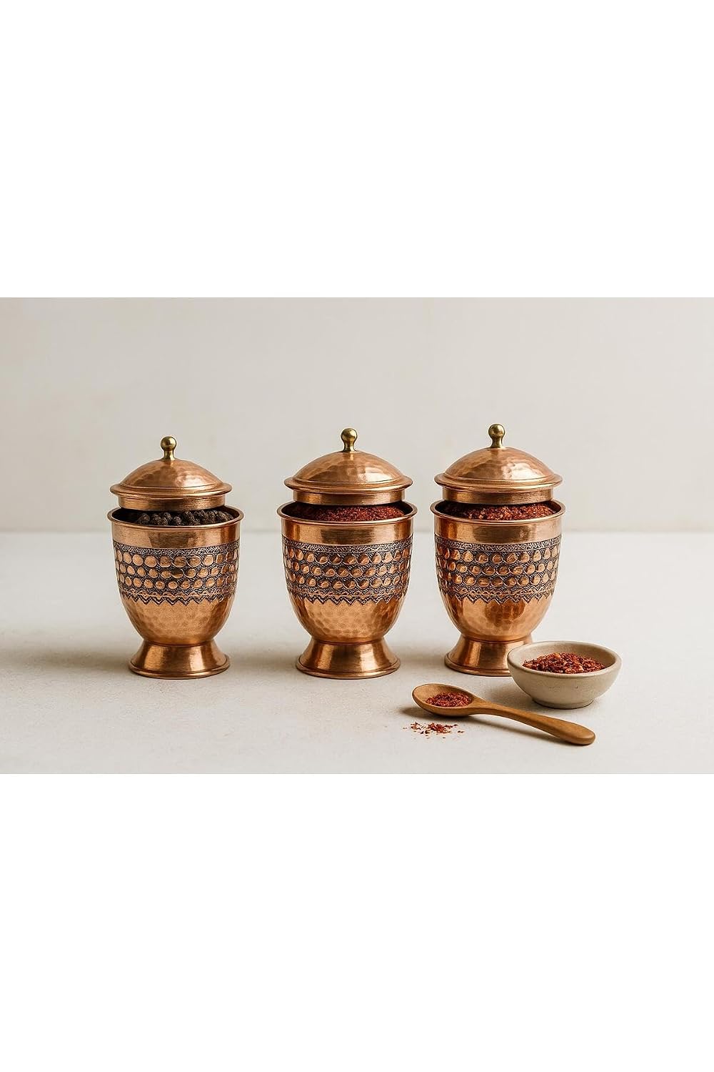3 Honeycomb Copper Handmade Spice Jars