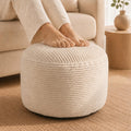 20" Cream White Corduroy Stuffed Pouf Ottoman