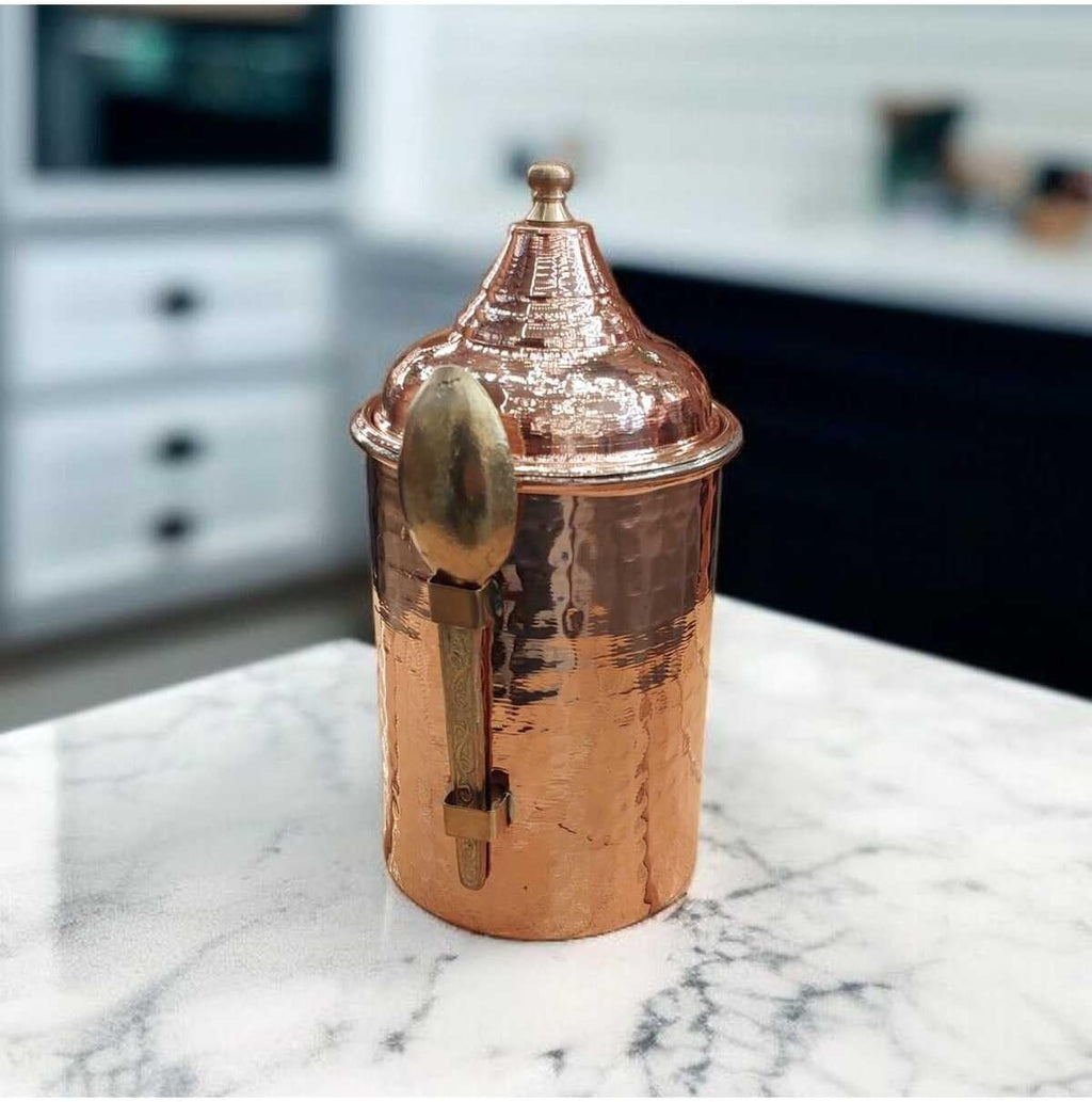 2 Hammered Copper Coffee Jar with Spoon