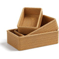 3‑Pack Honey Brown Rectangular Rattan Storage Baskets