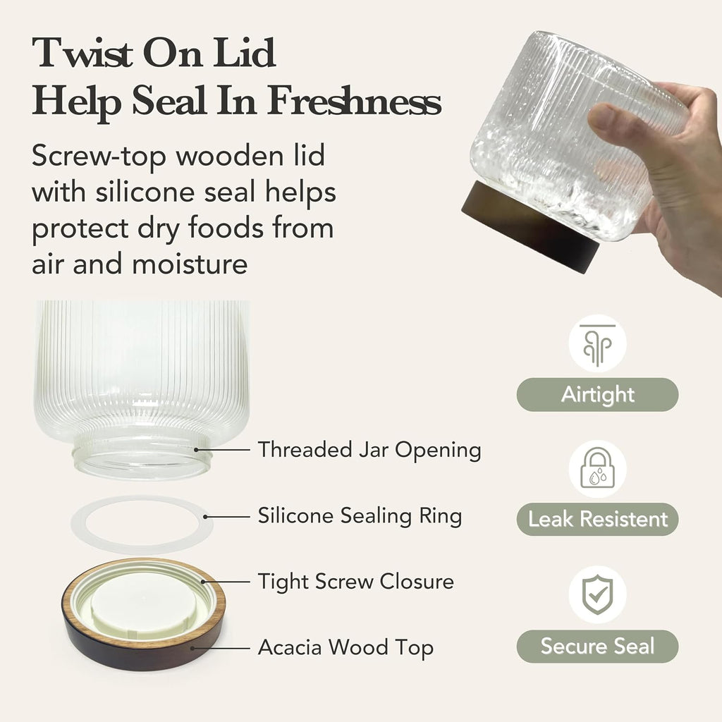 2 Glass Jars with Airtight Wooden Lid