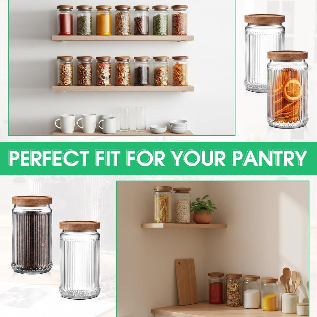 4 Vintage Glass Storage Jars with Wood Lid