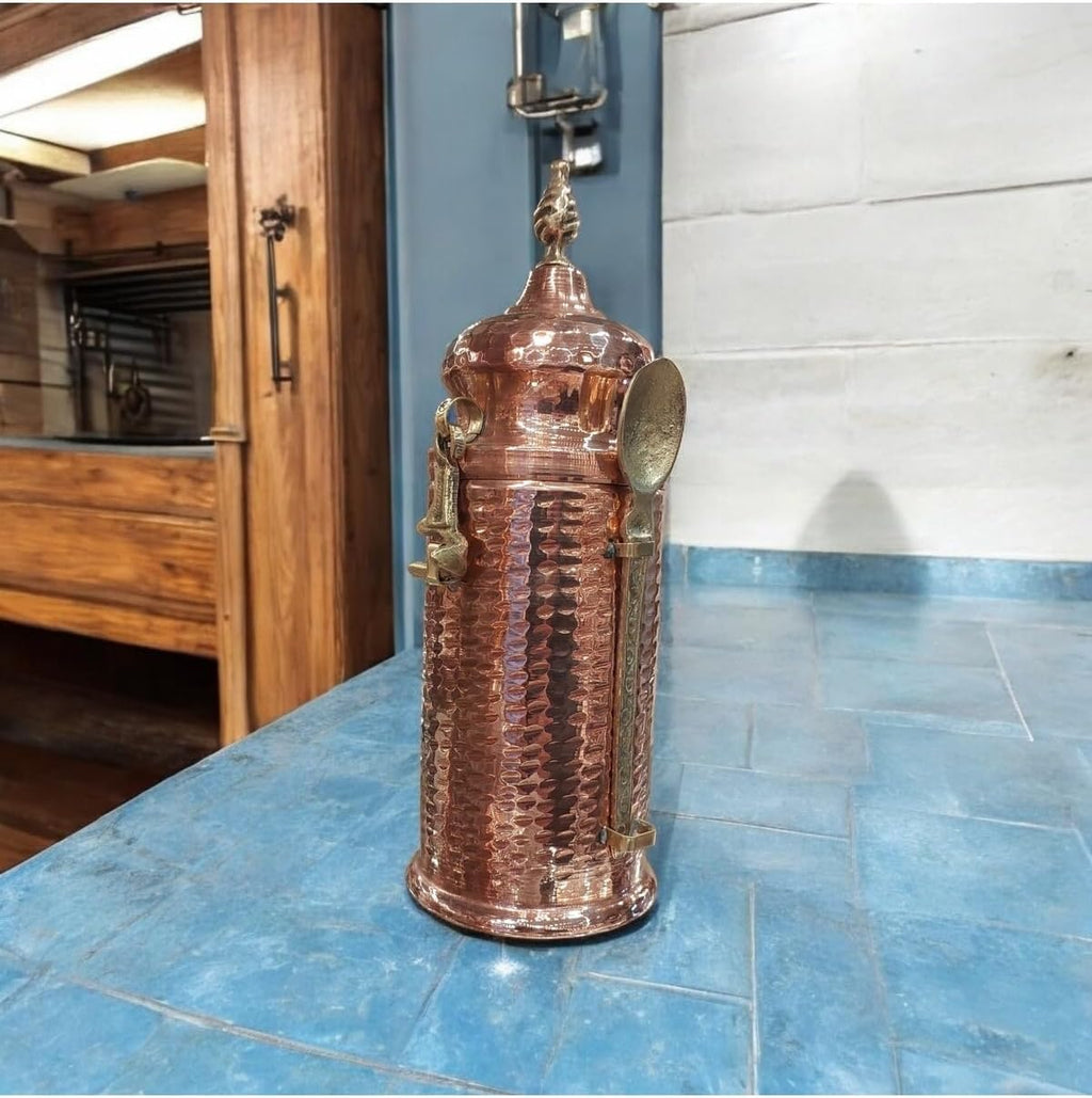 Vintage Hammered Copper Coffee Storage Jar with Spoon