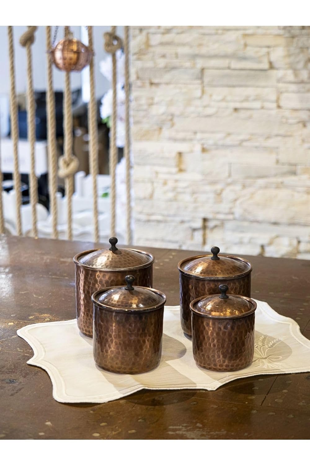 4 Oxidized Hammered Copper Spice Jars