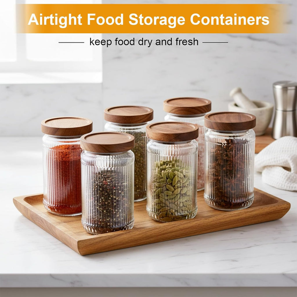 6 Vintage Glass Jars with Wood Lids