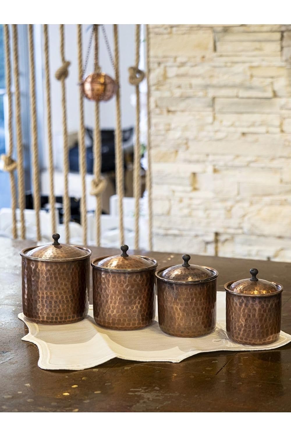 4 Oxidized Hammered Copper Spice Jars