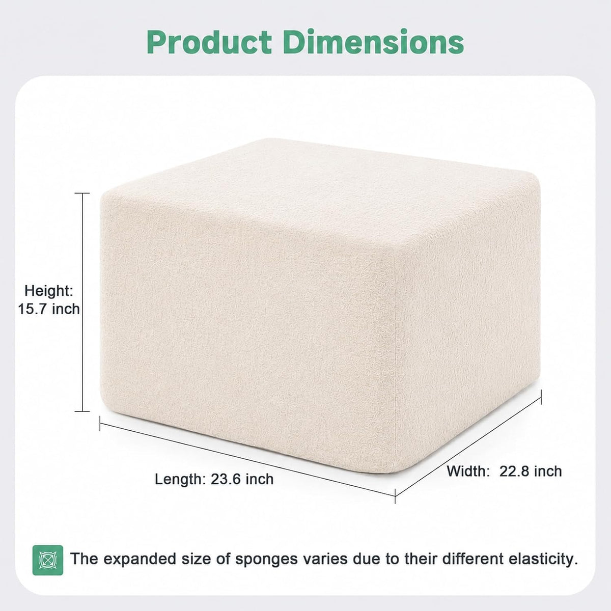 23.6" Beige Square Boneless Foam Pouf Ottoman