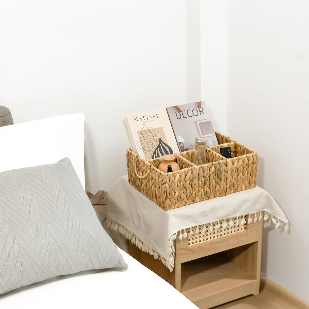 4‑Section Rectangular Hyacinth Woven Storage Basket