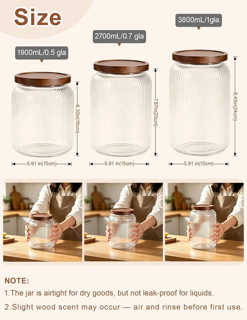 2 Large Glass Jars with Airtight Wooden Lids