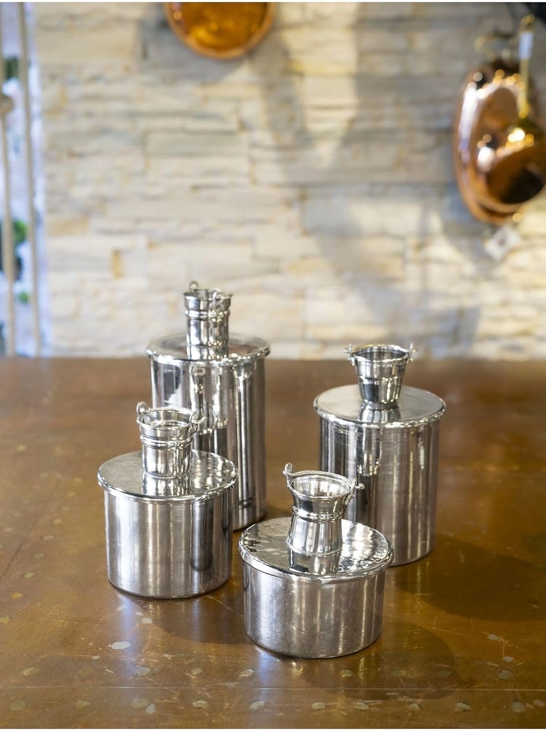4 Nickel‑Plated Copper Spice Jars Set