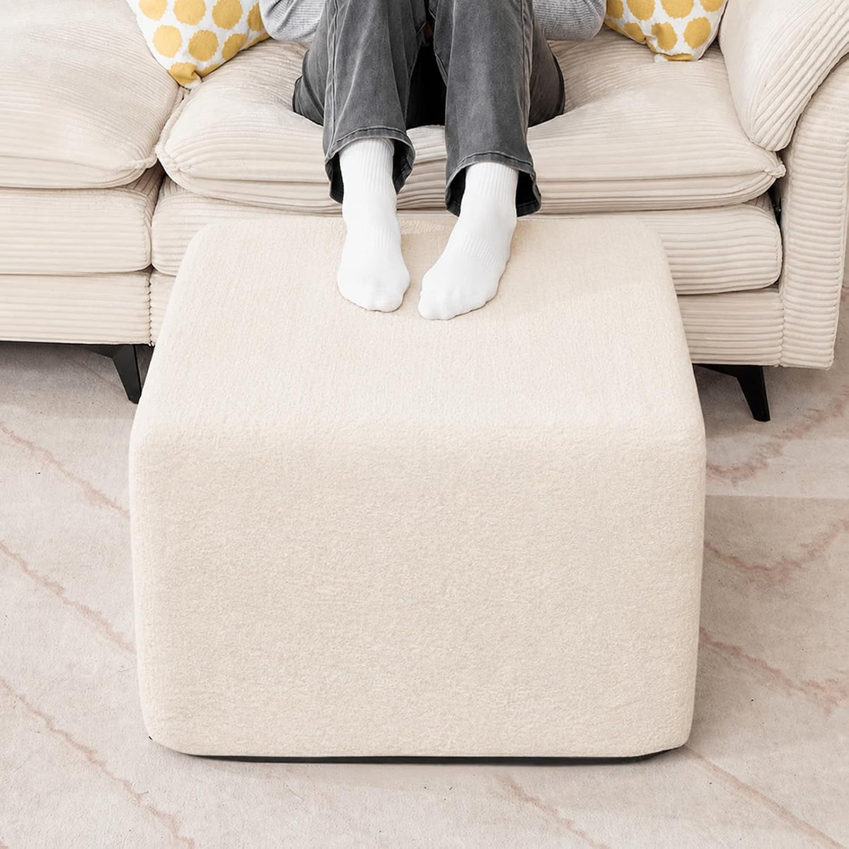 23.6" Beige Square Boneless Foam Pouf Ottoman