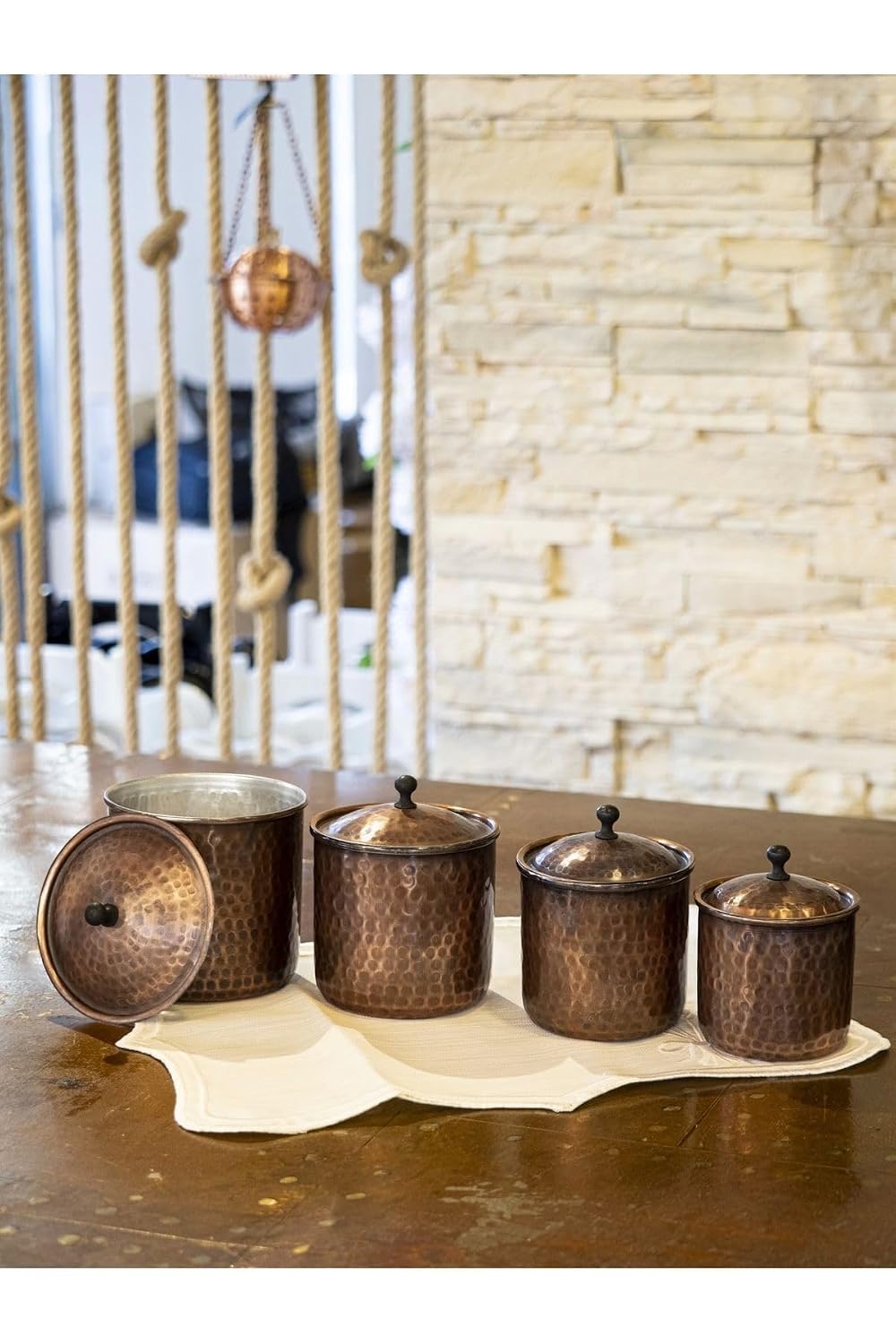 4 Oxidized Hammered Copper Spice Jars