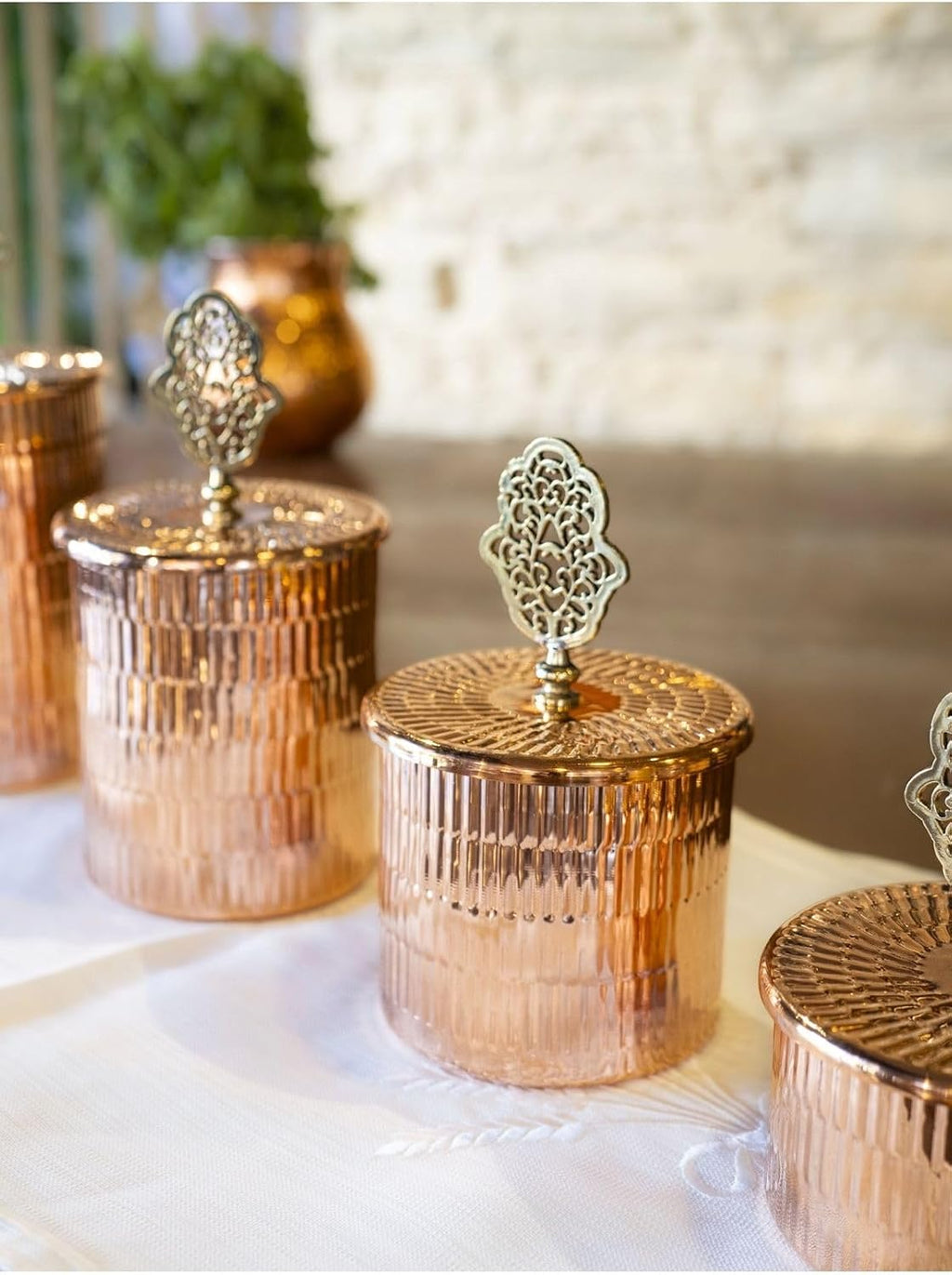 4 Bright Copper Handmade Spice Jars Set