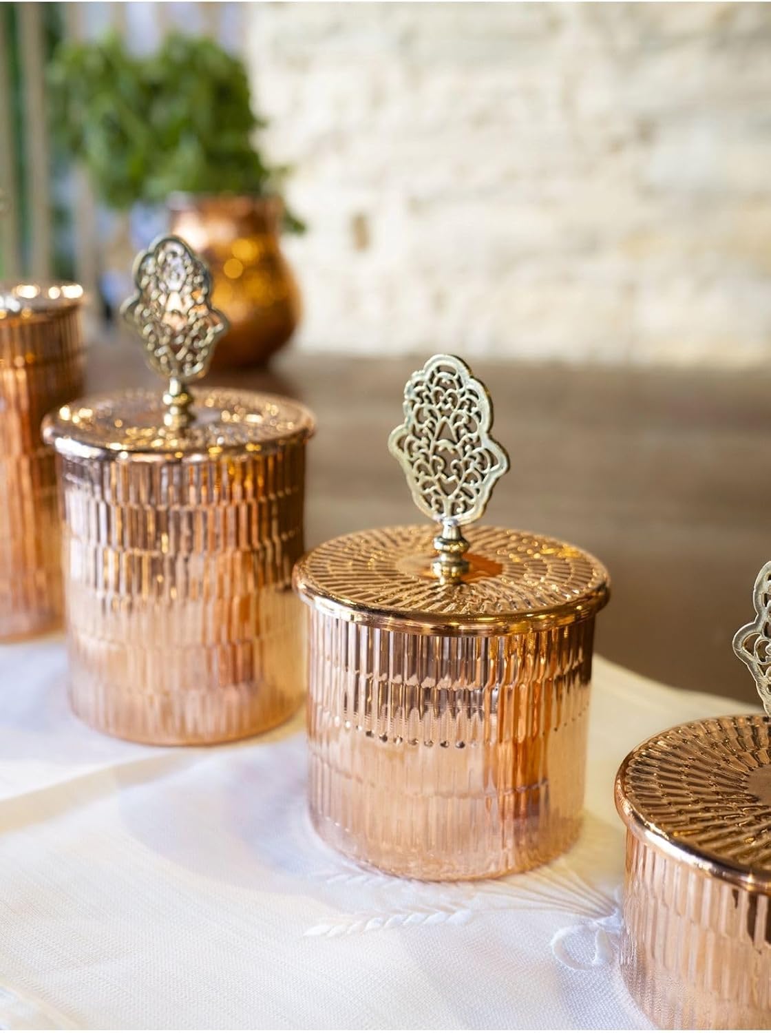 4 Bright Copper Handmade Spice Jars Set