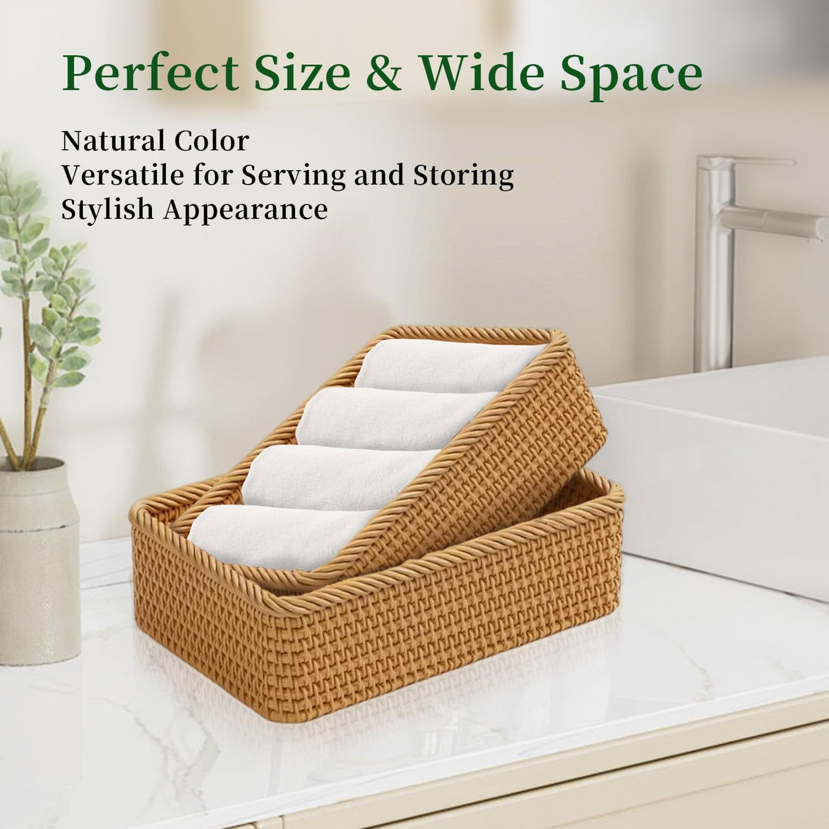3‑Pack Honey Brown Rectangular Rattan Storage Baskets