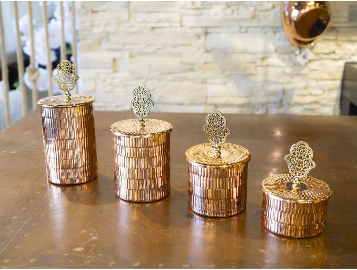 4 Bright Copper Handmade Spice Jars Set