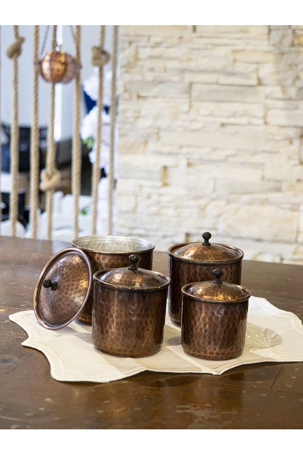 4 Oxidized Hammered Copper Spice Jars