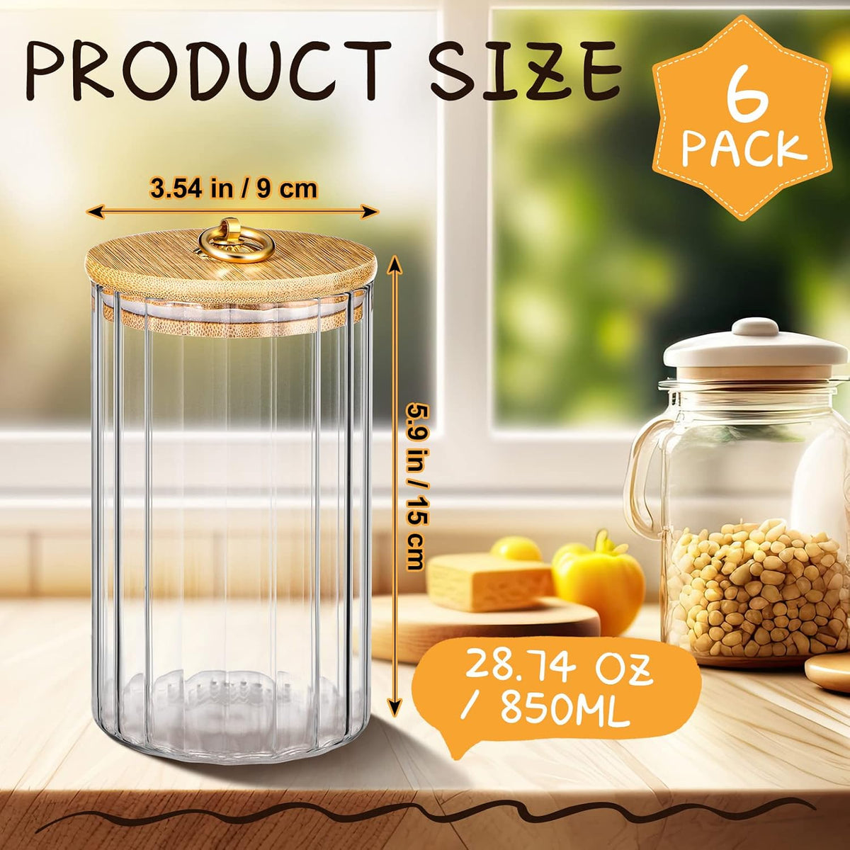 6 Glass Storage Jars with Airtight Lids