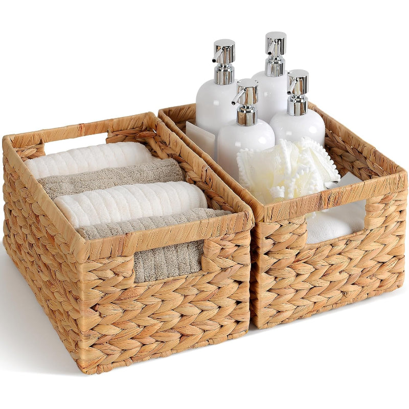 Set of 2 Water Hyacinth Wicker Storage Baskets 12.5"×8"×6.5"