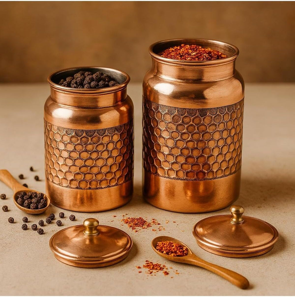 2 Honeycomb Copper Spice Storage Jars