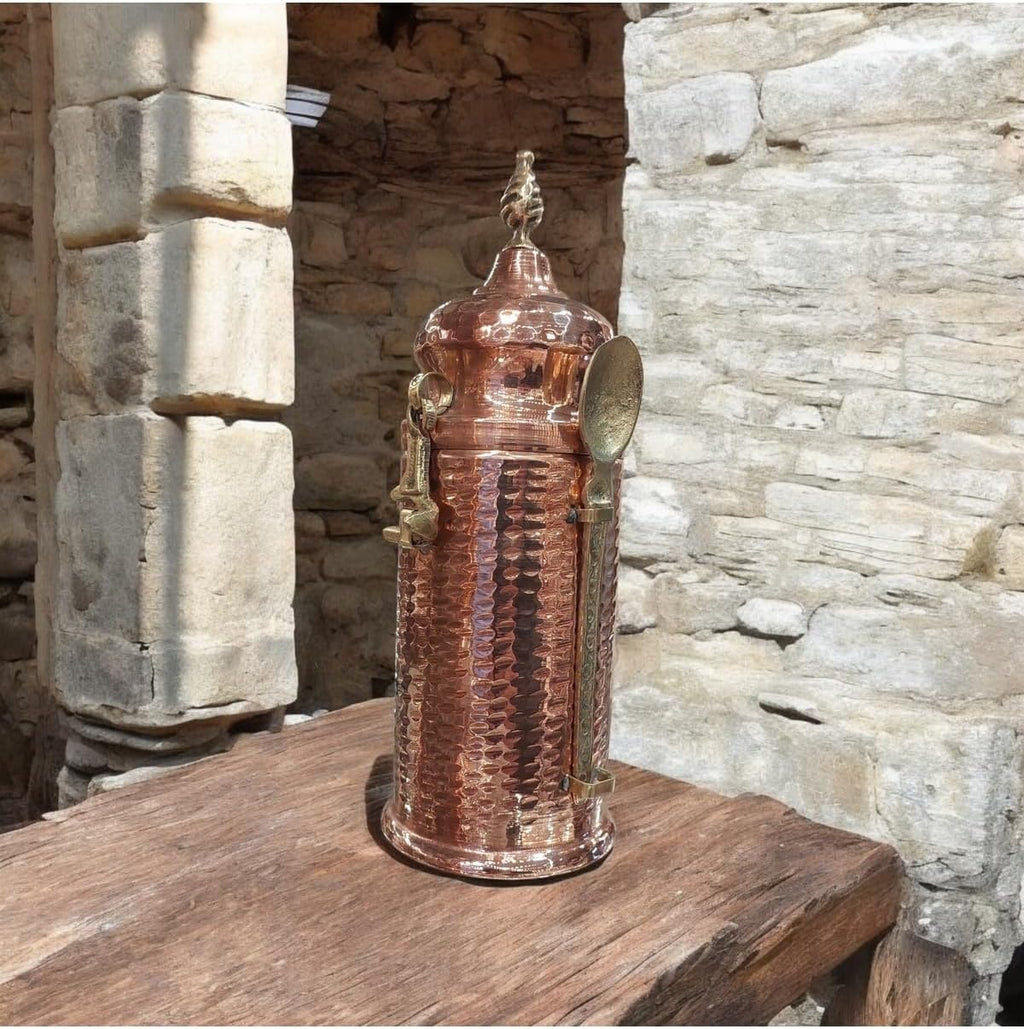Vintage Hammered Copper Coffee Storage Jar with Spoon