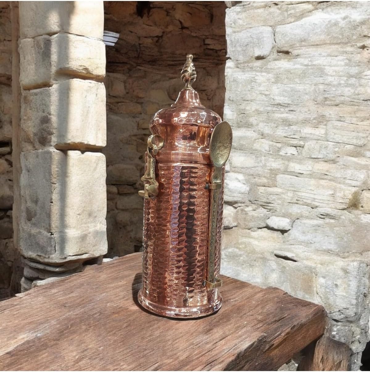 Vintage Hammered Copper Coffee Storage Jar with Spoon
