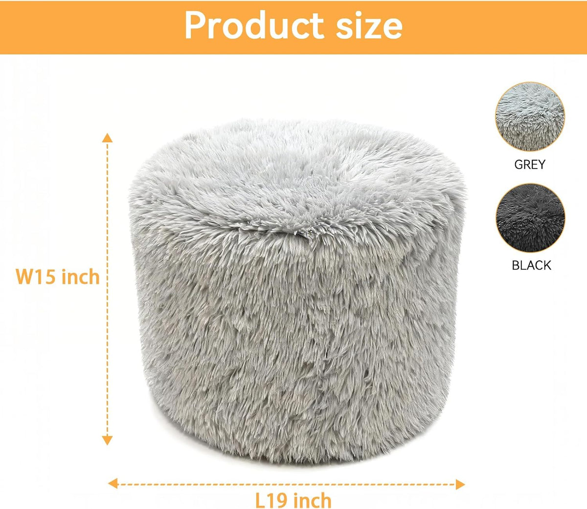 19"×15" Grey Modern Round Foam Pouf Ottoman