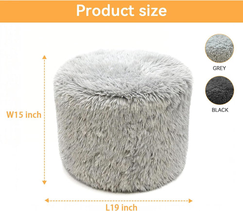 19"×15" Grey Modern Round Foam Pouf Ottoman
