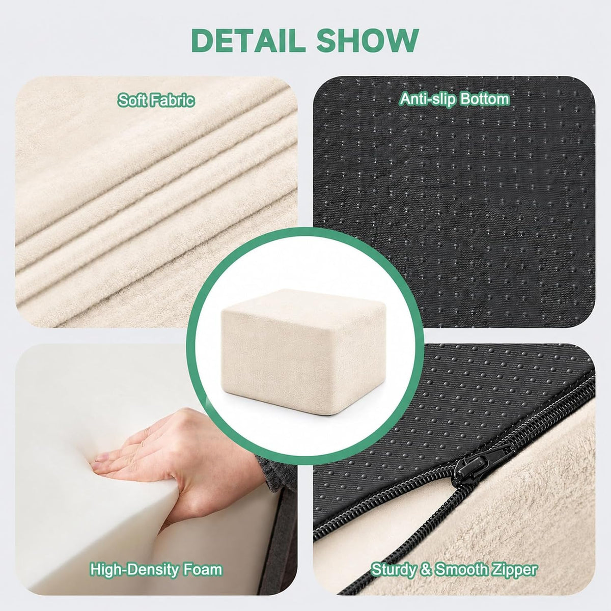 23.6" Beige Square Boneless Foam Pouf Ottoman