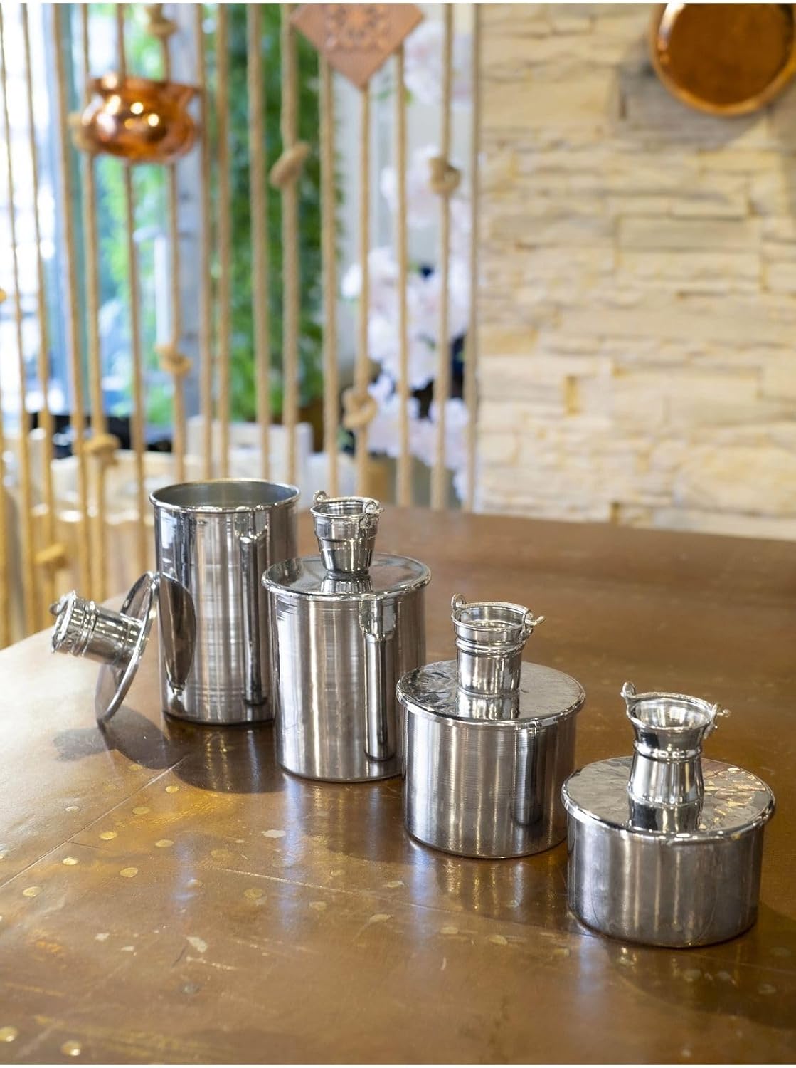 4 Nickel‑Plated Copper Spice Jars Set