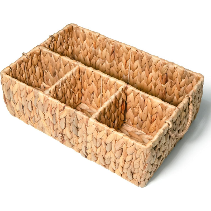 4‑Section Rectangular Hyacinth Woven Storage Basket