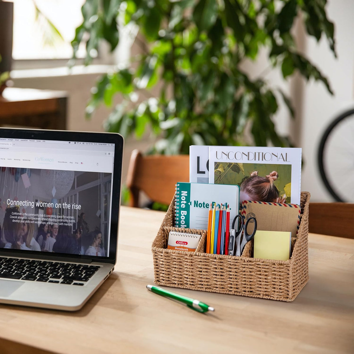 5‑Slot Rattan Tabletop Mail Desk Organizer