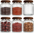 6 Vintage Ribbed Glass Jars with Wooden Lids