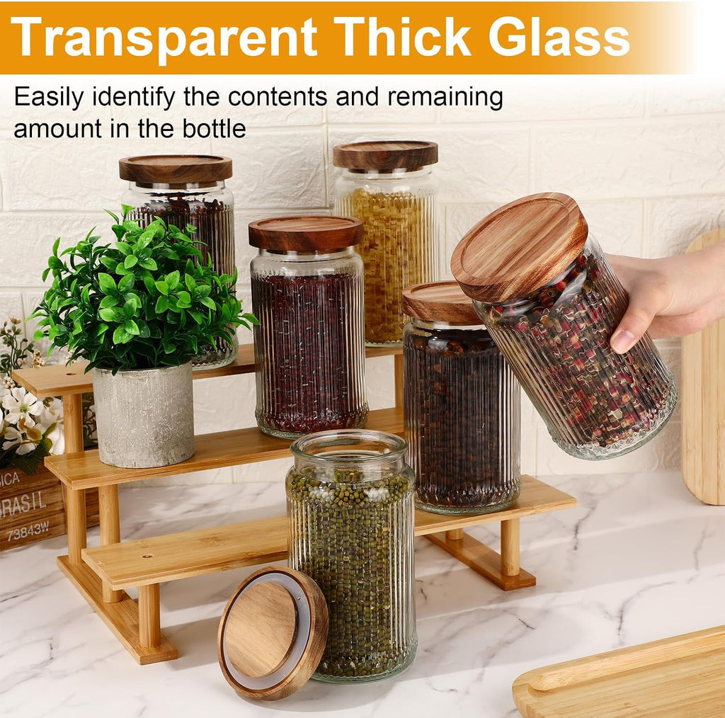 6 Vintage Glass Jars with Wood Lids