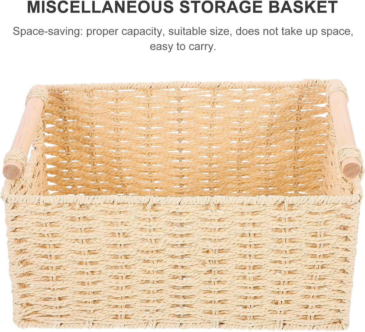 Beige Woven Storage Basket with Handle