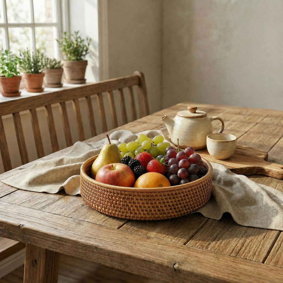 Set of 3 Handwoven Rattan Round Storage Baskets