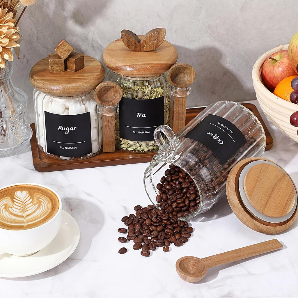 3 Glass Coffee Jars with Acacia Wooden Lid
