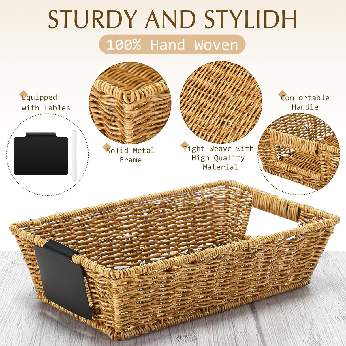 9‑Pcs Brown Multi‑Size Wicker Storage Baskets