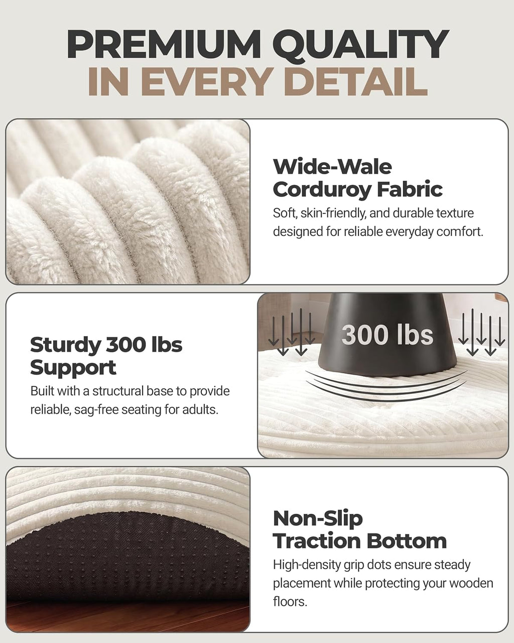 23.6" Beige Corduroy Pouf Ottoman