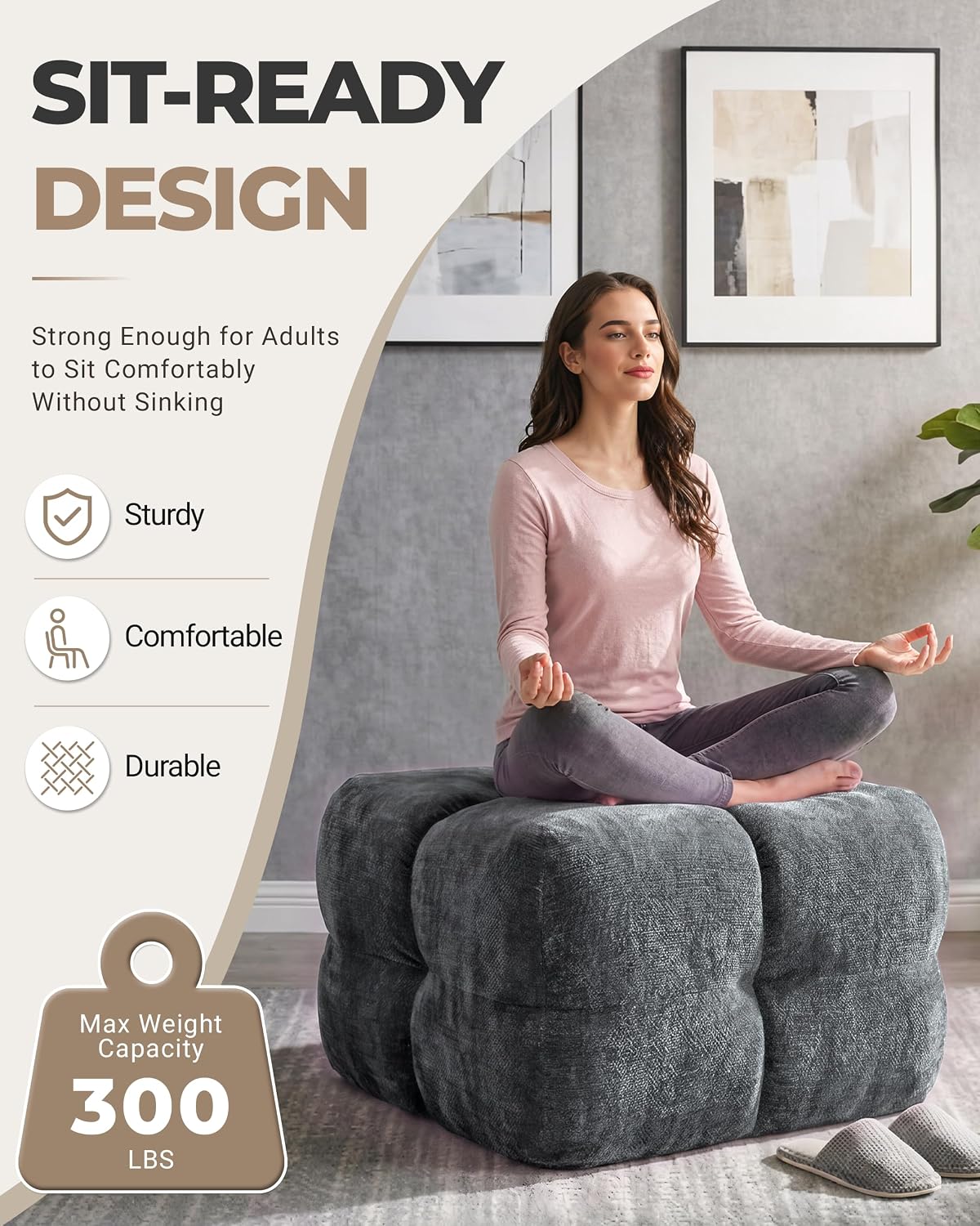 Grey Bubble Chenille Pouf Foot Rest Stool