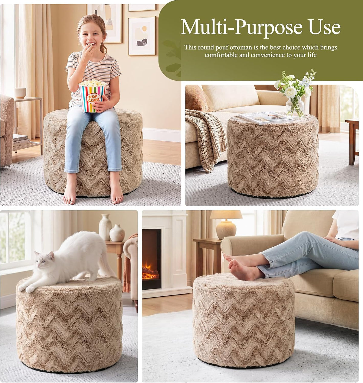 Small Brown Chevron Memory Foam Pouf Ottoman