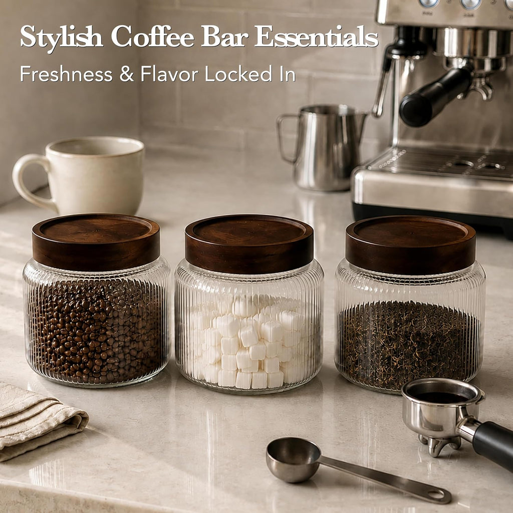 2 Glass Jars with Airtight Wooden Lid